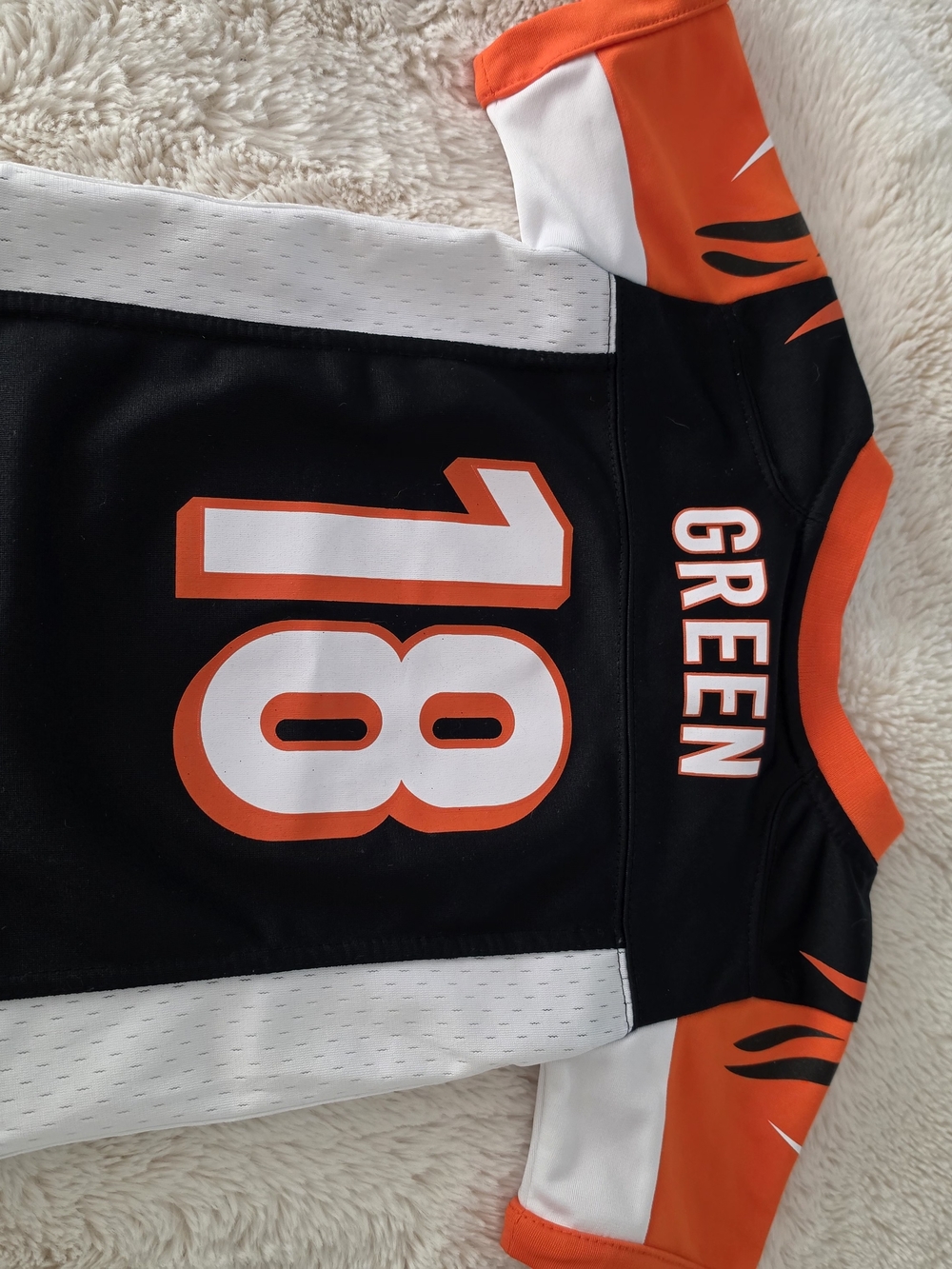 NFL Kids Black & Orange #18 Football Jersey with GREEN Name